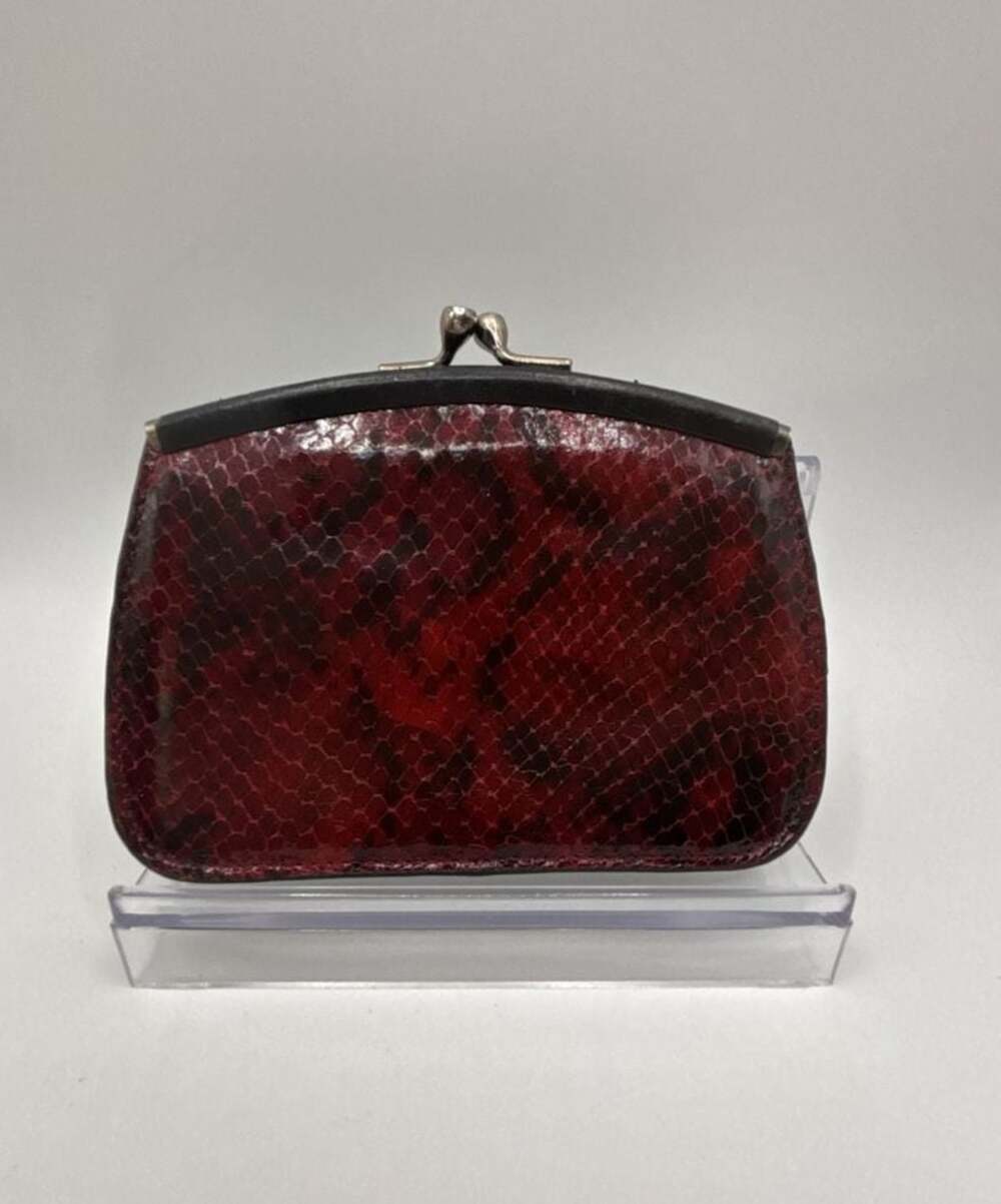 Fossil Vintage Red Snakeskin Embossed Leather Kiss Lock Coin Purse